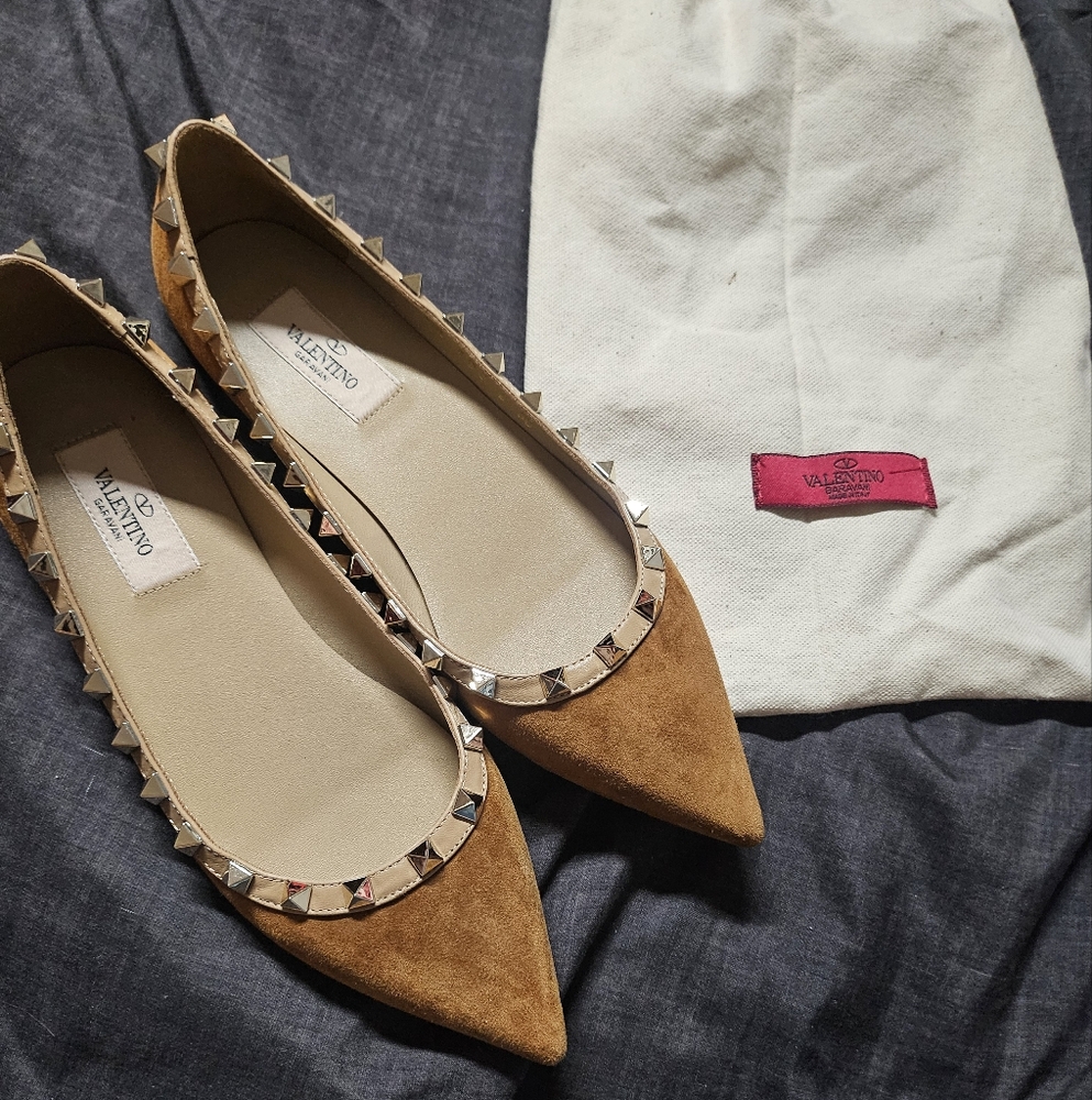 Valentino Women's Tan Studded Flats